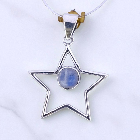 Wholesale 925 Sterling Silver Gemstone Pendant | Celestial Openwork Five-Point Star Natural Rainbow Moonstone & Amethyst Charm (MYS P18) Wholesale 925 Sterling Silver Gemstone Pendant | Celestial Openwork Five-Point Star Natural Rainbow Moonstone & Amethyst Charm (MYS P18)