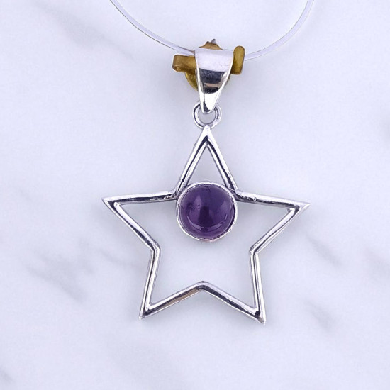 Wholesale 925 Sterling Silver Gemstone Pendant | Celestial Openwork Five-Point Star Natural Rainbow Moonstone & Amethyst Charm (MYS P18) Wholesale 925 Sterling Silver Gemstone Pendant | Celestial Openwork Five-Point Star Natural Rainbow Moonstone & Amethyst Charm (MYS P18)