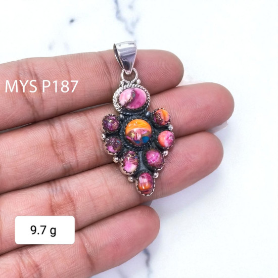 Wholesale 925 Sterling Silver Pink Oyster Turquoise Gemstone Pendant | MYS P187 Wholesale 925 Sterling Silver Pink Oyster Turquoise Gemstone Pendant | MYS P187