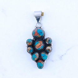 Wholesale 925 Sterling Silver Copper Turquoise Vintage Cluster Pendant | MYS P189 Wholesale 925 Sterling Silver Copper Turquoise Vintage Cluster Pendant | MYS P189