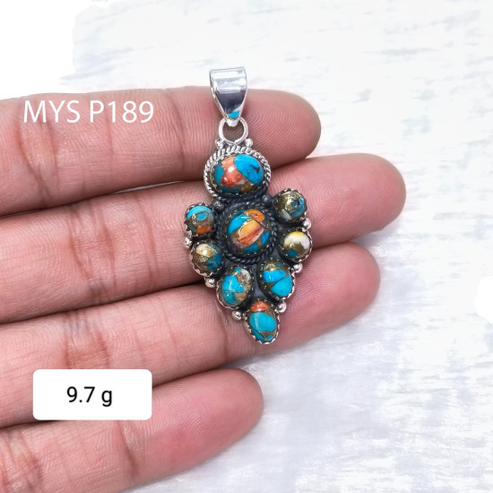 Wholesale 925 Sterling Silver Copper Turquoise Vintage Cluster Pendant | MYS P189 Wholesale 925 Sterling Silver Copper Turquoise Vintage Cluster Pendant | MYS P189