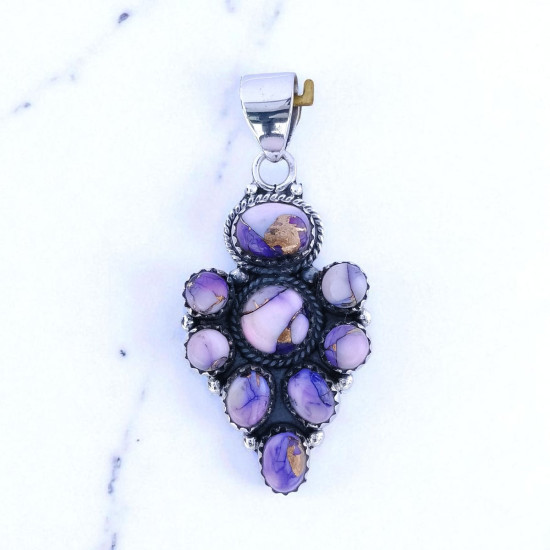 Wholesale 925 Sterling Silver Purple Copper Turquoise Vintage Cluster Pendant | MYS P190 Wholesale 925 Sterling Silver Purple Copper Turquoise Vintage Cluster Pendant | MYS P190