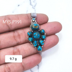 Wholesale 925 Sterling Silver Blue Copper Turquoise Vintage Cluster Pendant | MYS P191