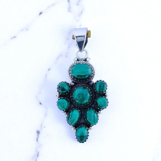 Wholesale 925 Sterling Silver Malachite Vintage Cluster Pendant | MYS P192 Wholesale 925 Sterling Silver Malachite Vintage Cluster Pendant | MYS P192