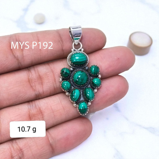 Wholesale 925 Sterling Silver Malachite Vintage Cluster Pendant | MYS P192 Wholesale 925 Sterling Silver Malachite Vintage Cluster Pendant | MYS P192