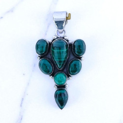 Wholesale 925 Sterling Silver Malachite Vintage Cluster Pendant | MYS P193 Wholesale 925 Sterling Silver Malachite Vintage Cluster Pendant | MYS P193