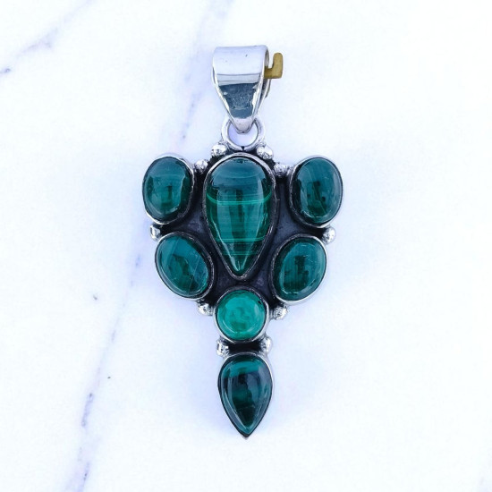 Wholesale 925 Sterling Silver Malachite Vintage Cluster Pendant | MYS P193 Wholesale 925 Sterling Silver Malachite Vintage Cluster Pendant | MYS P193