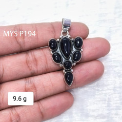 Natural Black Onyx Gemstone Cabochon 925 Silver Charm Pendant | MYS P194