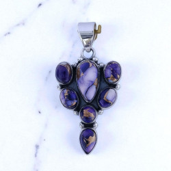 925 Sterling Silver Purple Copper Turquoise Vintage Cluster Pendant| MYS P195 925 Sterling Silver Purple Copper Turquoise Vintage Cluster Pendant| MYS P195