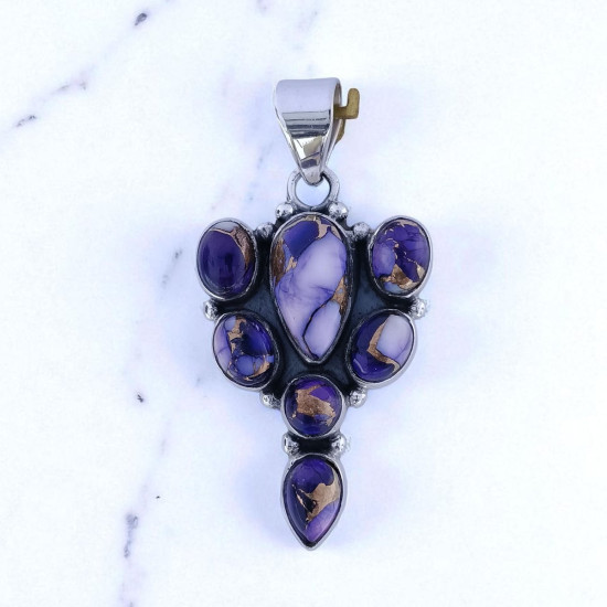 925 Sterling Silver Purple Copper Turquoise Vintage Cluster Pendant| MYS P195 925 Sterling Silver Purple Copper Turquoise Vintage Cluster Pendant| MYS P195