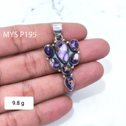 925 Sterling Silver Purple Copper Turquoise Vintage Cluster Pendant| MYS P195