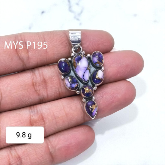 925 Sterling Silver Purple Copper Turquoise Vintage Cluster Pendant| MYS P195 925 Sterling Silver Purple Copper Turquoise Vintage Cluster Pendant| MYS P195