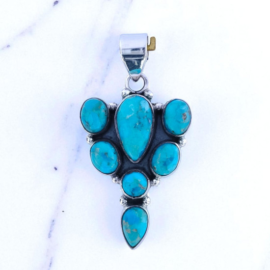 Wholesale 925 Sterling Silver Blue Turquoise Vintage Cluster Pendant| MYS P197 Wholesale 925 Sterling Silver Blue Turquoise Vintage Cluster Pendant| MYS P197