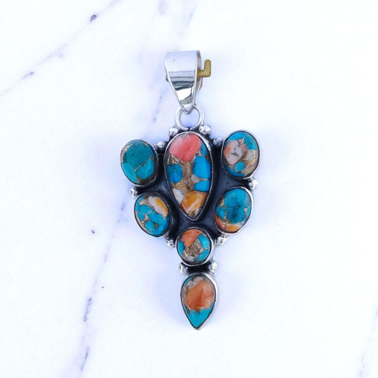 Oyster Turquoise Gemstone Handmade Design 925 Sterling Silver Fine Pendants| MYS P198 Oyster Turquoise Gemstone Handmade Design 925 Sterling Silver Fine Pendants| MYS P198