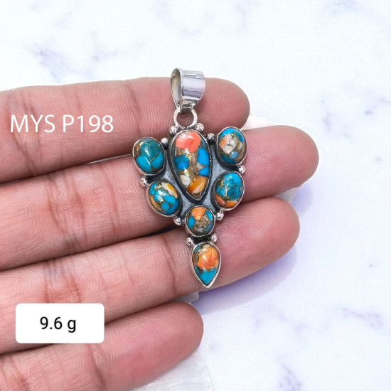 Oyster Turquoise Gemstone Handmade Design 925 Sterling Silver Fine Pendants| MYS P198 Oyster Turquoise Gemstone Handmade Design 925 Sterling Silver Fine Pendants| MYS P198