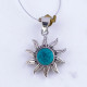 Wholesale 925 Sterling Silver Gemstone Pendant | Celestial Sunburst Radiant Rays Natural Rose Quartz & Turquoise Cabochon Charm (MYS P2) Wholesale 925 Sterling Silver Gemstone Pendant | Celestial Sunburst Radiant Rays Natural Rose Quartz & Turquoise Cabochon Charm (MYS P2)