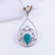Wholesale 925 Sterling Silver Gemstone Pendant | Sacred Openwork Blooming Lotus Flower Teardrop Frame Pear-Cut Natural Rose Quartz & Turquoise Charm (MYS P20)
