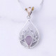 Wholesale 925 Sterling Silver Gemstone Pendant | Sacred Openwork Blooming Lotus Flower Teardrop Frame Pear-Cut Natural Rose Quartz & Turquoise Charm (MYS P20)