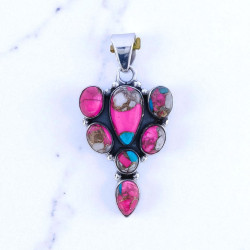 Wholesale 925 Sterling Silver Pink Spiny Oyster Turquoise Vintage Cluster Pendant| MYS P200 Wholesale 925 Sterling Silver Pink Spiny Oyster Turquoise Vintage Cluster Pendant| MYS P200