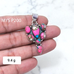 Wholesale 925 Sterling Silver Pink Spiny Oyster Turquoise Vintage Cluster Pendant| MYS P200
