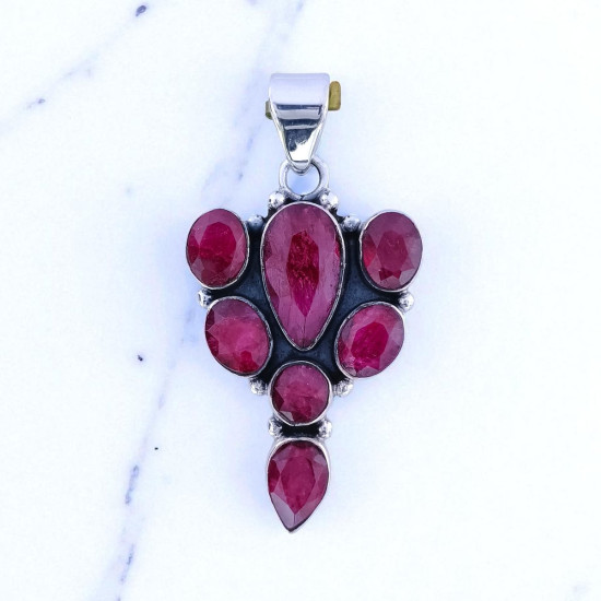 Wholesale 925 Sterling Silver Ruby Corundum Vintage Cluster Pendant |MYS P202 Wholesale 925 Sterling Silver Ruby Corundum Vintage Cluster Pendant |MYS P202