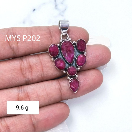 Wholesale 925 Sterling Silver Ruby Corundum Vintage Cluster Pendant |MYS P202 Wholesale 925 Sterling Silver Ruby Corundum Vintage Cluster Pendant |MYS P202