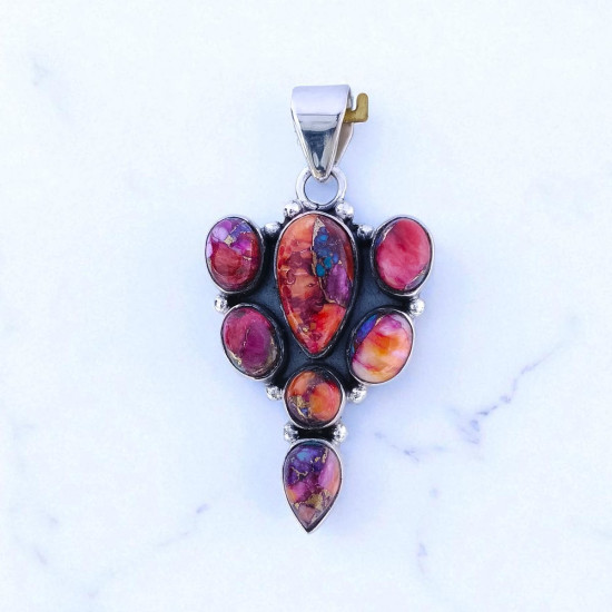 Wholesale Good Quality Pink Oyster Turquoise Gemstone 925 Silver Fine Pendants|MYS P204 Wholesale Good Quality Pink Oyster Turquoise Gemstone 925 Silver Fine Pendants|MYS P204