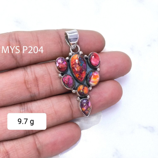 Wholesale Good Quality Pink Oyster Turquoise Gemstone 925 Silver Fine Pendants|MYS P204 Wholesale Good Quality Pink Oyster Turquoise Gemstone 925 Silver Fine Pendants|MYS P204