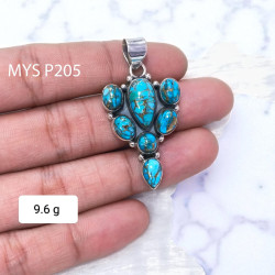 Wholesale 925 Sterling Silver Blue Copper Turquoise Vintage Cluster Pendant |MYS P205