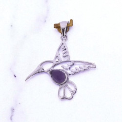 Wholesale 925 Sterling Silver Hummingbird Pendant | Natural Amethyst Nature Jewelry (MYS P208 Wholesale 925 Sterling Silver Hummingbird Pendant | Natural Amethyst Nature Jewelry (MYS P208