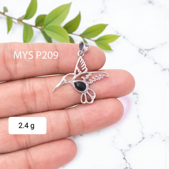 925 Sterling Silver Hummingbird Pendant | Natural Black Onyx Nature Jewelry (MYS P209 925 Sterling Silver Hummingbird Pendant | Natural Black Onyx Nature Jewelry (MYS P209