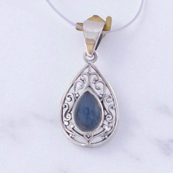 Wholesale 925 Sterling Silver Gemstone Pendant | Vintage Openwork Teardrop Filigree Scrollwork Pear-Cut Natural Labradorite & Amethyst Charm (MYS P21)