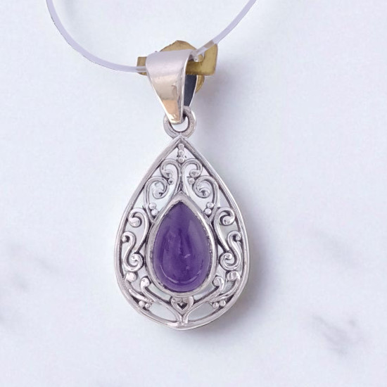 Wholesale 925 Sterling Silver Gemstone Pendant | Vintage Openwork Teardrop Filigree Scrollwork Pear-Cut Natural Labradorite & Amethyst Charm (MYS P21) Wholesale 925 Sterling Silver Gemstone Pendant | Vintage Openwork Teardrop Filigree Scrollwork Pear-Cut Natural Labradorite & Amethyst Charm (MYS P21)