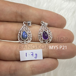 Wholesale 925 Sterling Silver Gemstone Pendant | Vintage Openwork Teardrop Filigree Scrollwork Pear-Cut Natural Labradorite & Amethyst Charm (MYS P21)