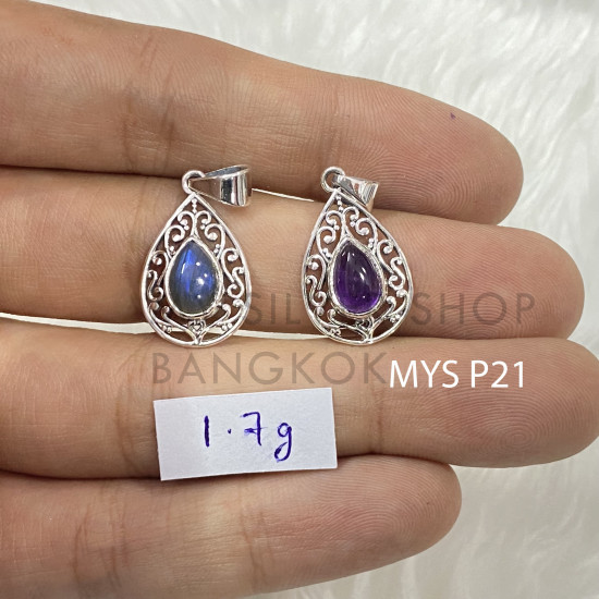 Wholesale 925 Sterling Silver Gemstone Pendant | Vintage Openwork Teardrop Filigree Scrollwork Pear-Cut Natural Labradorite & Amethyst Charm (MYS P21) Wholesale 925 Sterling Silver Gemstone Pendant | Vintage Openwork Teardrop Filigree Scrollwork Pear-Cut Natural Labradorite & Amethyst Charm (MYS P21)