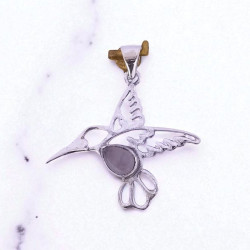 925 Sterling Silver Rose Quartz Enamel Hummingbird Kingfisher Bird Shape Pendant (MYS P210 925 Sterling Silver Rose Quartz Enamel Hummingbird Kingfisher Bird Shape Pendant (MYS P210