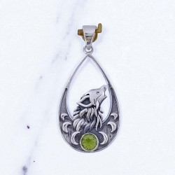 Wholesale 925 Sterling Silver Howling Wolf Pendant | Natural Peridot Moon Teardrop Jewelry (MYS P215) Wholesale 925 Sterling Silver Howling Wolf Pendant | Natural Peridot Moon Teardrop Jewelry (MYS P215)