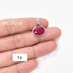Wholesale 925 Sterling Silver Ruby Pendant | Oval Wire Wrapped Boho Jewelry (MYS P218)
