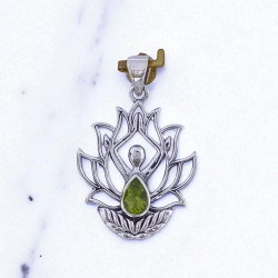 Wholesale 925 Sterling Silver Yoga Goddess Pendant | Natural Peridot Lotus Boho Jewelry (MYS P219) Wholesale 925 Sterling Silver Yoga Goddess Pendant | Natural Peridot Lotus Boho Jewelry (MYS P219)