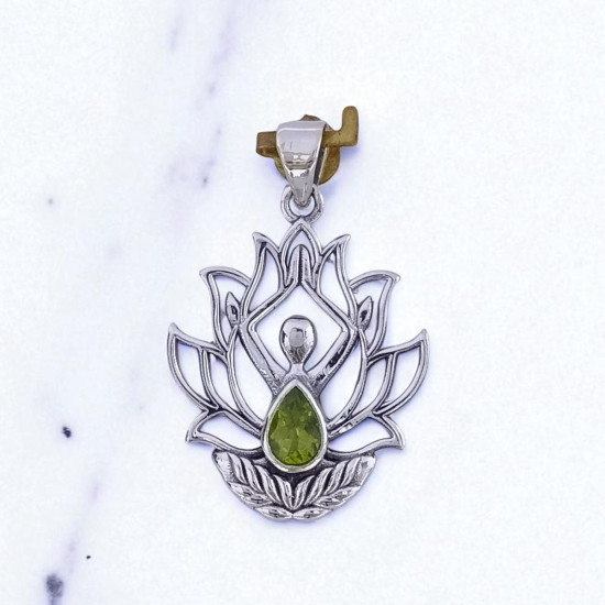 Wholesale 925 Sterling Silver Yoga Goddess Pendant | Natural Peridot Lotus Boho Jewelry (MYS P219) Wholesale 925 Sterling Silver Yoga Goddess Pendant | Natural Peridot Lotus Boho Jewelry (MYS P219)