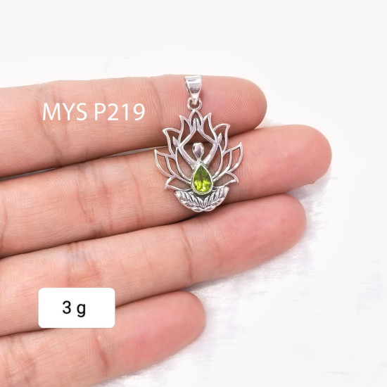 Wholesale 925 Sterling Silver Yoga Goddess Pendant | Natural Peridot Lotus Boho Jewelry (MYS P219) Wholesale 925 Sterling Silver Yoga Goddess Pendant | Natural Peridot Lotus Boho Jewelry (MYS P219)