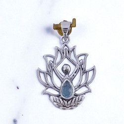 Wholesale 925 Sterling Silver Yoga Goddess Pendant | Natural Blue Topaz Lotus Boho Jewelry (MYS P220) Wholesale 925 Sterling Silver Yoga Goddess Pendant | Natural Blue Topaz Lotus Boho Jewelry (MYS P220)