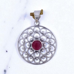 Wholesale 925 Sterling Silver Ruby Mandala Pendant | Round Filigree Boho Jewelry (MYS P221) Wholesale 925 Sterling Silver Ruby Mandala Pendant | Round Filigree Boho Jewelry (MYS P221)