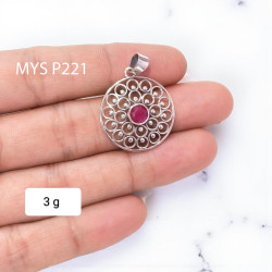 Wholesale 925 Sterling Silver Ruby Mandala Pendant | Round Filigree Boho Jewelry (MYS P221)