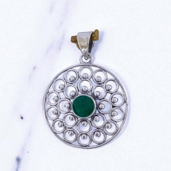 Wholesale 925 Sterling Silver Emerald Mandala Pendant | Round Filigree Boho Jewelry (MYS P222) Wholesale 925 Sterling Silver Emerald Mandala Pendant | Round Filigree Boho Jewelry (MYS P222)