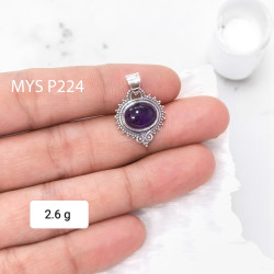 Wholesale 925 Sterling Silver Amethyst Pendant | Vintage Bali Style Boho Jewelry (MYS P224)