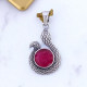 Wholesale 925 Sterling Silver Coiled Snake Pendant | Round Corundum Ruby Animal Jewelry (MYS P225) Wholesale 925 Sterling Silver Coiled Snake Pendant | Round Corundum Ruby Animal Jewelry (MYS P225)