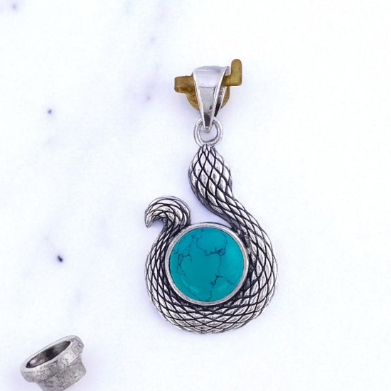 Wholesale 925 Sterling Silver Coiled Snake Pendant | Round Turquoise Animal Jewelry (MYS P226) Wholesale 925 Sterling Silver Coiled Snake Pendant | Round Turquoise Animal Jewelry (MYS P226)