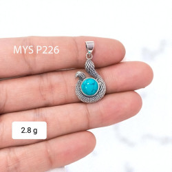 Wholesale 925 Sterling Silver Coiled Snake Pendant | Round Turquoise Animal Jewelry (MYS P226)