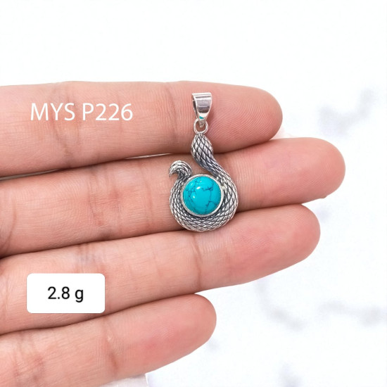 Wholesale 925 Sterling Silver Coiled Snake Pendant | Round Turquoise Animal Jewelry (MYS P226) Wholesale 925 Sterling Silver Coiled Snake Pendant | Round Turquoise Animal Jewelry (MYS P226)